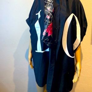 Black with white LO Button Down Dress